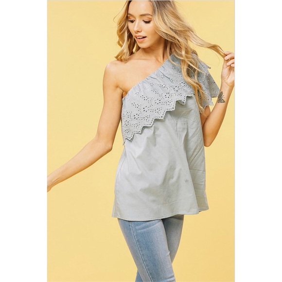 Sage One Shoulder Eyelet Top - Picture 6 of 7